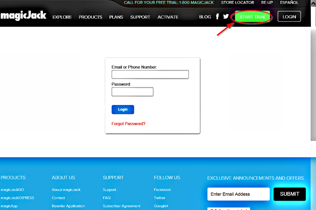 MagicJack Sign-In Page