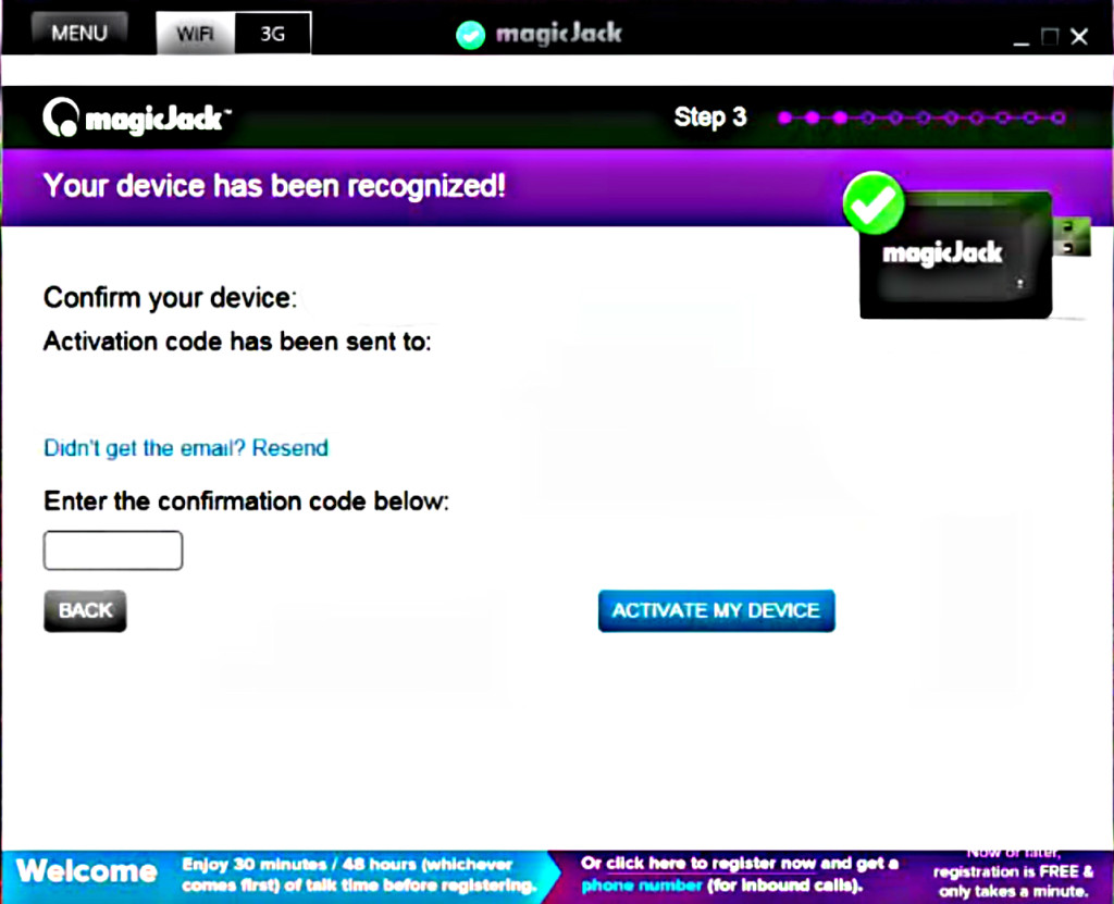 magicJack Enter Your Activation Code Page