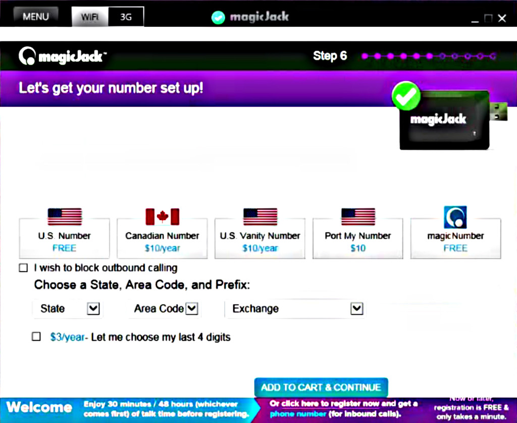 magicJack Number Selection Page