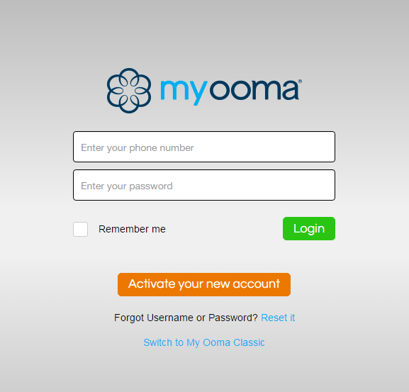 Ooma Login Page